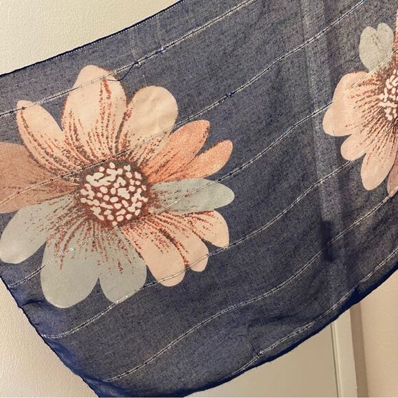 Adrienne Vittadini Lightweight semi sheer Duster Kimono blue large floral OS - Picture 5 of 9